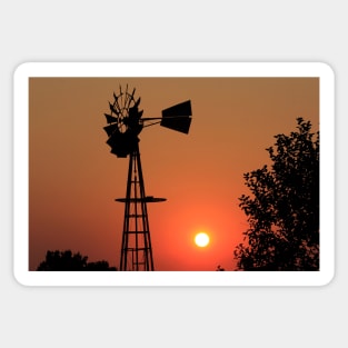 Kansas Blazing Orange Sky with Windmill Silhouette Sticker